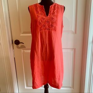 Coral JCrew Size M Linen Dress with Embroidery
